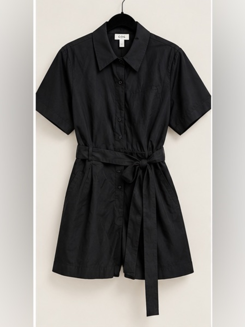 COS Black Belted Short Sleeve Romper Jumpsuit Size S